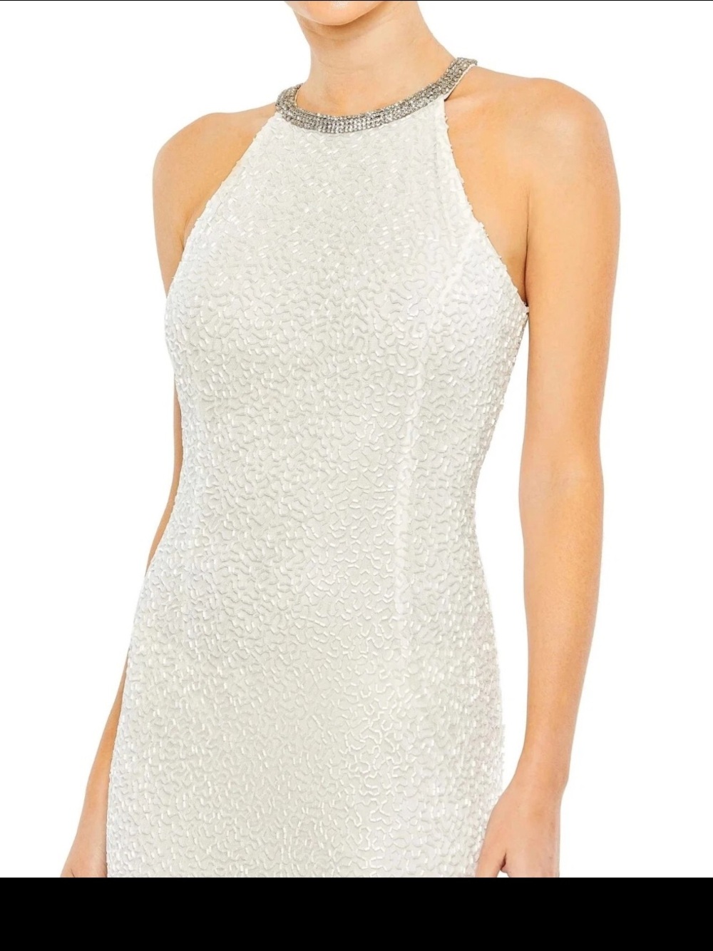 Mac Duggal Ivory Beaded Halter Maxi Gown- size 8 - Picture 2 of 7